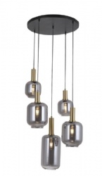 5 Lights Gold Lamp Body Smoke Glass Pendant Lamp