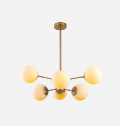 6 Lights White Glass Gold Plated Pendant Lamp