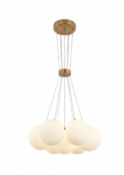 7 Lights Adjustable Gold Pendant Lamp with White Glass Shade & Steel Cable