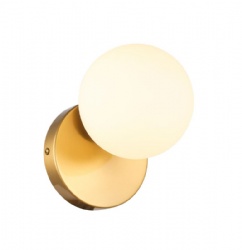Round Gold Wall Lamp with White Glass Shade