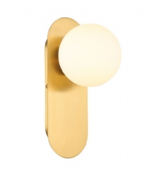 Oval Gold Wall Lamp with White Glass Shade